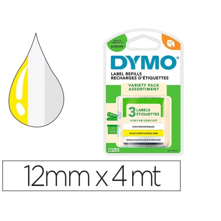 CINTA DYMO METALIZADA LETRATAG 12MM X 4MT PAPEL BLANCO / PLASTICO A...