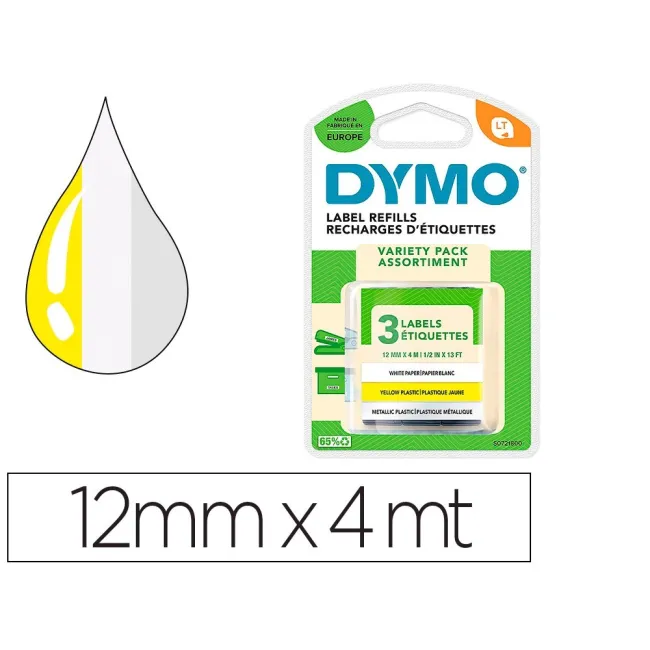 CINTA DYMO METALIZADA LETRATAG 12MM X 4MT PAPEL BLANCO / PLASTICO A...