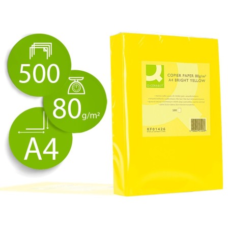 PAPEL COLOR Q-CONNECT DIN A4 80GR AMARILLO INTENSO PAQUETE DE 500 H...