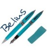 JUEGO DE BOLIGRAFO Y PLUMA BELIUS BRENA TURQUESA LACADO CON CRISTAL...