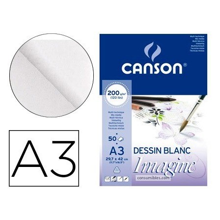 BLOC DIBUJO MULTITECNICAS CANSON IMAGINE DIN A3 ENCOLADO LISO 29,7X...