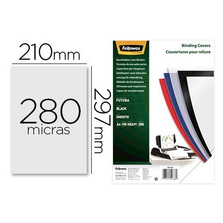 TAPA DE ENCUADERNACION FELLOWES DIN A4 POLIPROPILENO NEGRO 280 MICR...