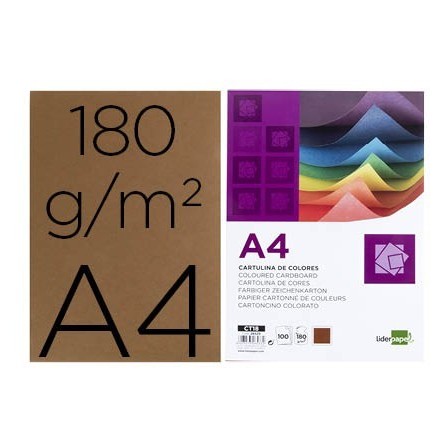 CARTULINA LIDERPAPEL A4 180G/M2 MARRON PAQUETE DE 100