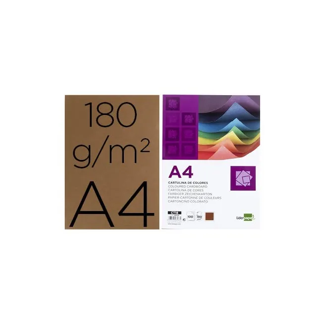 CARTULINA LIDERPAPEL A4 180G/M2 MARRON PAQUETE DE 100