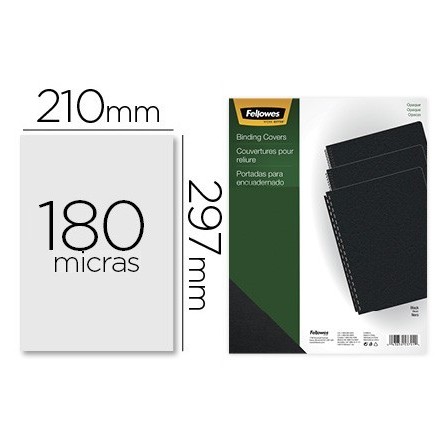 TAPA DE ENCUADERNACION FELLOWES DIN A4 PVC OPACO NEGRO 180 MICRAS P...