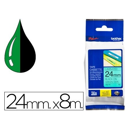CINTA BROTHER TZE-751 VERDE-NEGRO 24MM LONGITUD 8 MT