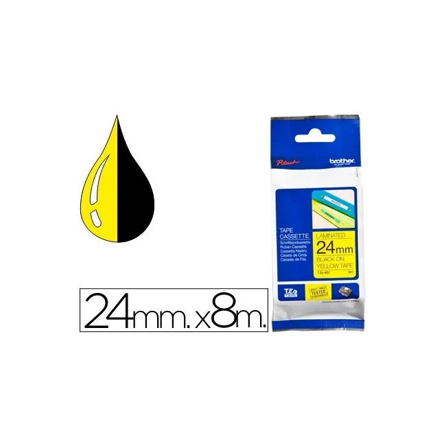CINTA BROTHER TZE-651 AMARILLO/NEGRO 24MM LONGITUD DE 8MTS