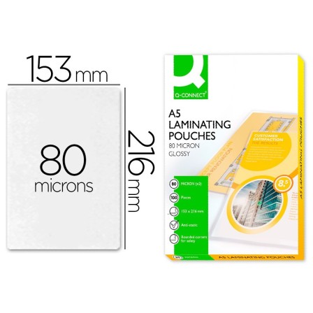 BOLSA DE PLASTIFICAR Q-CONNECT 153 X 216 MM 80MC DIN A5 CAJA DE 100...