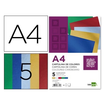 CARTULINA LIDERPAPEL A4 235 G/M2 METALIZADA 5 COLORES SURTIDOS PAQU...