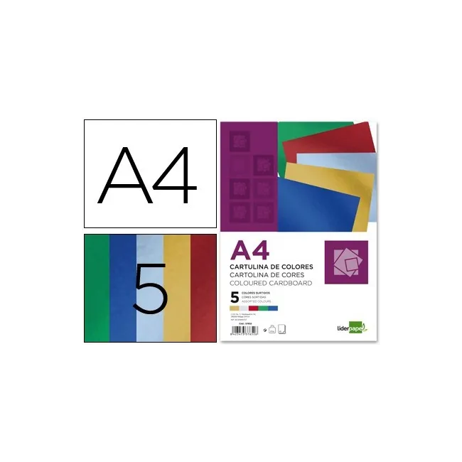 CARTULINA LIDERPAPEL A4 235 G/M2 METALIZADA 5 COLORES SURTIDOS PAQU...