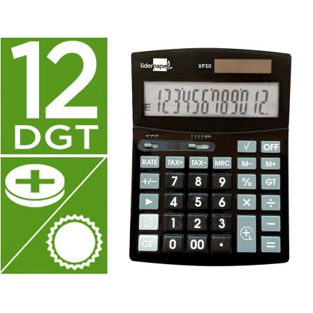 CALCULADORA LIDERPAPEL SOBREMESA XF30 12 DIGITOS TASAS SOLAR Y PILA...