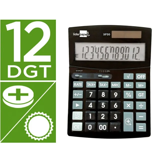 CALCULADORA LIDERPAPEL SOBREMESA XF30 12 DIGITOS TASAS SOLAR Y PILA...