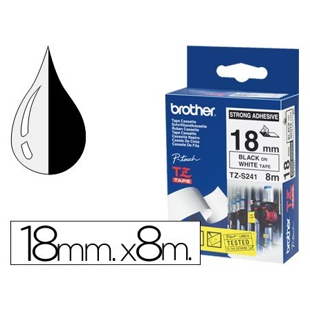 CINTA BROTHER TZES241 BLANCO-NEGRO 18MM LONGITUD 8 MT SUPERADHESIVA
