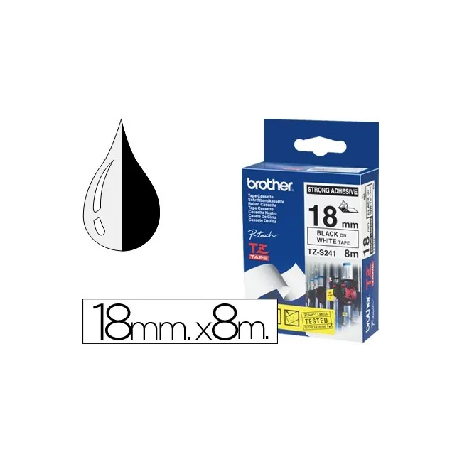 CINTA BROTHER TZES241 BLANCO-NEGRO 18MM LONGITUD 8 MT SUPERADHESIVA