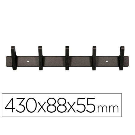 PERCHERO LIDERPAPEL PARED METALICO 5 COLGADORES COLOR NEGRO 430X88X...