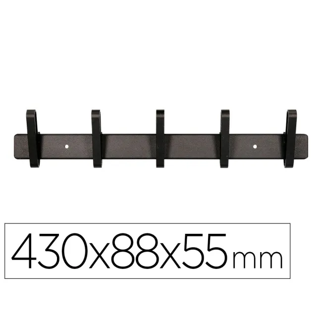 PERCHERO LIDERPAPEL PARED METALICO 5 COLGADORES COLOR NEGRO 430X88X...