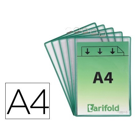 FUNDA PARA COLGAR TARIFOLD DIN A4 PVC CON ANILLA MARCO VERDE PACK D...