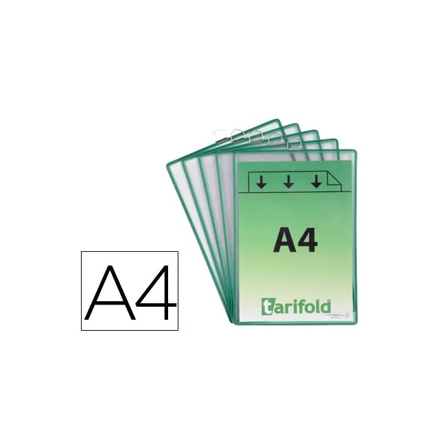 FUNDA PARA COLGAR TARIFOLD DIN A4 PVC CON ANILLA MARCO VERDE PACK D...