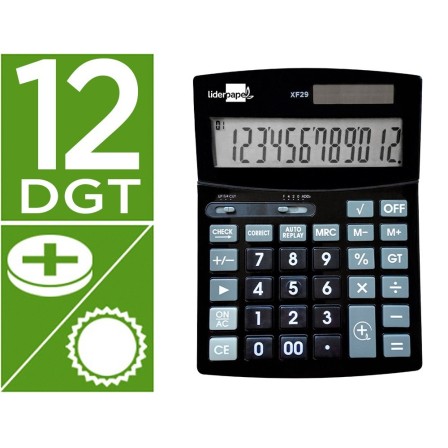 CALCULADORA LIDERPAPEL SOBREMESA XF29 12 DIGITOS SOLAR Y PILAS COLO...