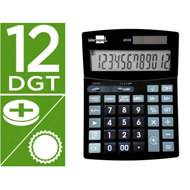 CALCULADORA LIDERPAPEL SOBREMESA XF29 12 DIGITOS SOLAR Y PILAS COLO...