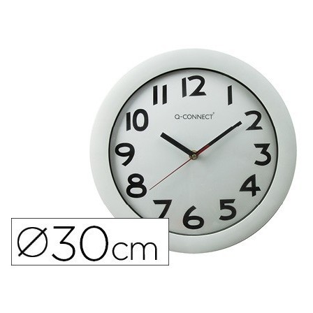RELOJ Q-CONNECT DE PARED PLASTICO OFICINA REDONDO 28 CM MARCO CROMADO