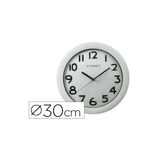 RELOJ Q-CONNECT DE PARED PLASTICO OFICINA REDONDO 28 CM MARCO CROMADO