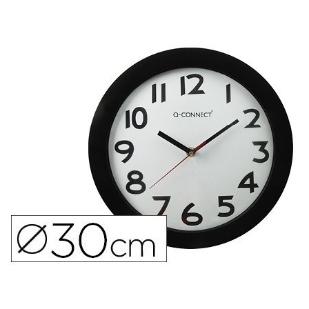 RELOJ Q-CONNECT DE PARED PLASTICO OFICINA REDONDO 28 CM MARCO NEGRO
