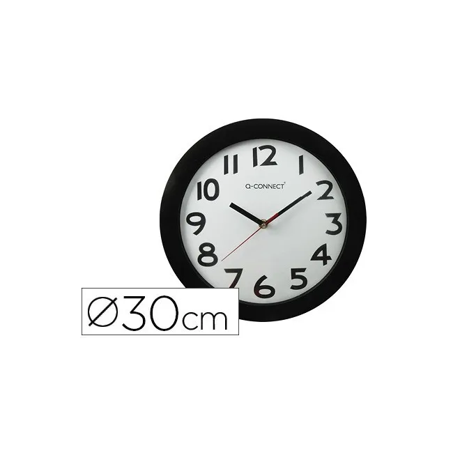 RELOJ Q-CONNECT DE PARED PLASTICO OFICINA REDONDO 28 CM MARCO NEGRO