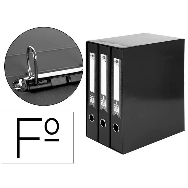 MODULO LIDERPAPEL 3 ARCHIVADORES FOLIO 2 ANILLAS MIXTAS 40MM NEGRO