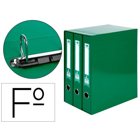 MODULO LIDERPAPEL 3 ARCHIVADORES FOLIO 2 ANILLAS MIXTAS 40MM VERDE