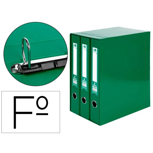 MODULO LIDERPAPEL 3 ARCHIVADORES FOLIO 2 ANILLAS MIXTAS 40MM VERDE