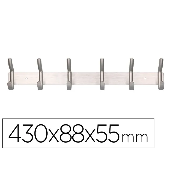 PERCHERO LIDERPAPEL PARED METALICO 6 COLGADORES COLOR PLATA MATE 43...