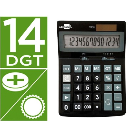 CALCULADORA LIDERPAPEL SOBREMESA XF31 14 DIGITOS SOLAR Y PILAS COLO...