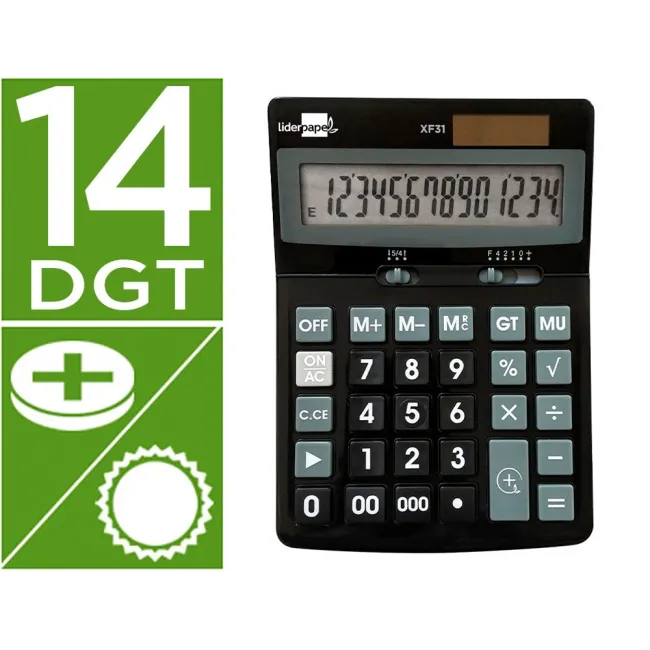 CALCULADORA LIDERPAPEL SOBREMESA XF31 14 DIGITOS SOLAR Y PILAS COLO...