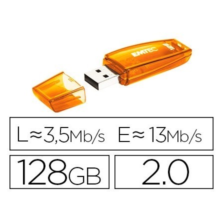 MEMORIA USB EMTEC FLASH C410 128 GB 2.0 NARANJA