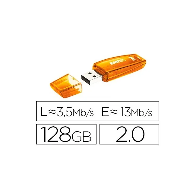 MEMORIA USB EMTEC FLASH C410 128 GB 2.0 NARANJA