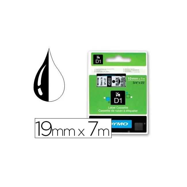 CINTA DYMO NEGRO TRANSPARENTE 19MM X 7 MT D1