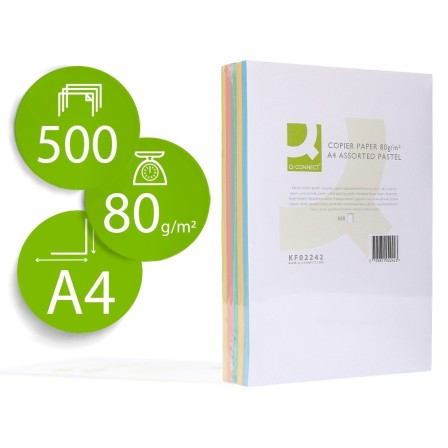 PAPEL COLOR Q-CONNECT DIN A4 80 GR 5 COLORES SURTIDOS PAQUETE DE 50...