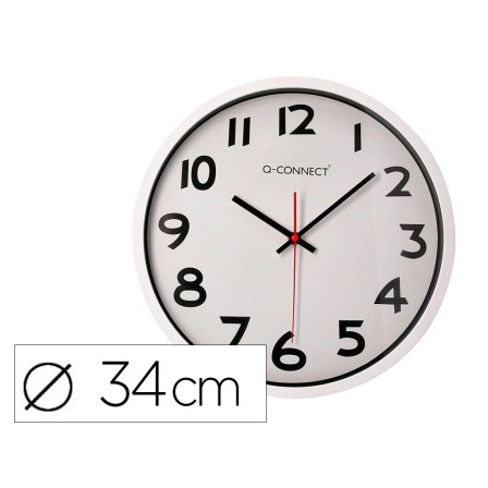 RELOJ Q-CONNECT DE PARED PLASTICO OFICINA REDONDO 35 CM MARCO CROMADO