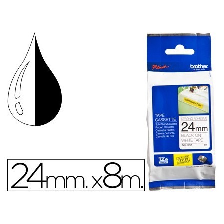 CINTA BROTHER TZE-S251 BLANCO-NEGRO 24MM LONGITUD 8 MT SUPERADHESIVA