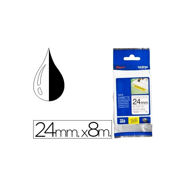 CINTA BROTHER TZE-S251 BLANCO-NEGRO 24MM LONGITUD 8 MT SUPERADHESIVA