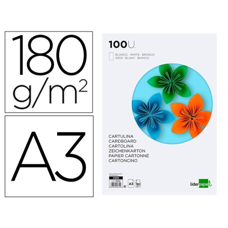 CARTULINA LIDERPAPEL A3 180G/M2 BLANCO PAQUETE DE 100