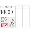 ETIQUETA ADHESIVA APLI 1277 TAMAÑO 105X42.4 MM -FOTOCOPIADORA -LASE...