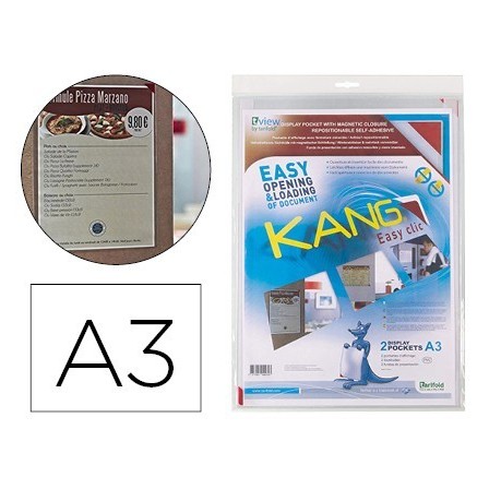 FUNDA DE PRESENTACION TARIFOLD ADHESIVA REMOVIBLE DIN A3 CON ESQUIN...
