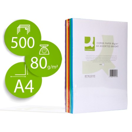 PAPEL COLOR Q-CONNECT DIN A4 80 GR 5 COLORES SURTIDOS INTENSOS PAQU...