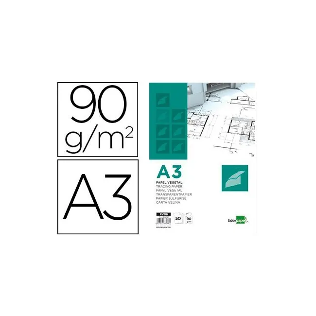 BLOC PAPEL VEGETAL LIDERPAPEL ENCOLADO 297X420MM 50 HOJAS 90 G/M2