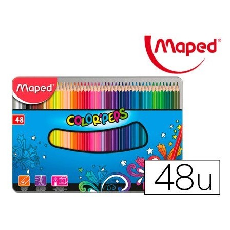LAPICES DE COLORES MAPED COLOR PEPS CAJA METALICA DE 48 LAPICES COL...