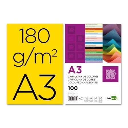 CARTULINA LIDERPAPEL A3 180G/M2 AMARILLO PAQUETE DE 100