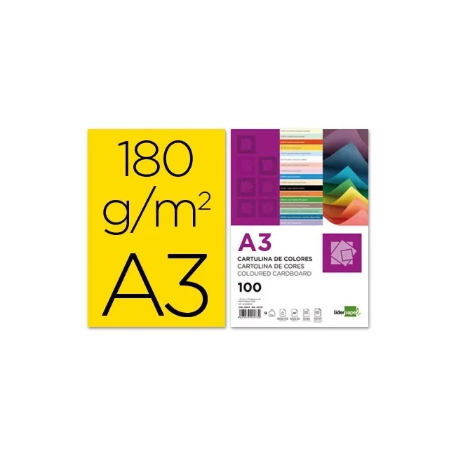 CARTULINA LIDERPAPEL A3 180G/M2 AMARILLO PAQUETE DE 100