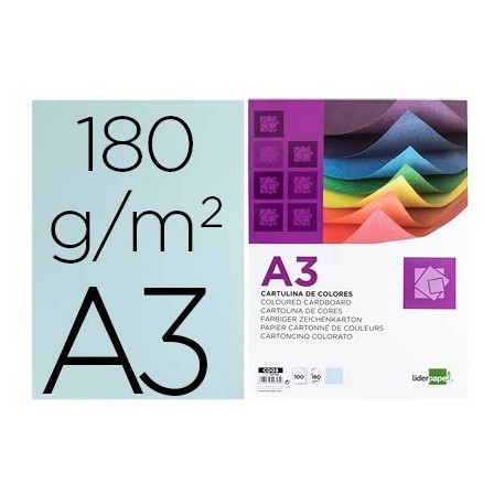 CARTULINA LIDERPAPEL A3 180G/M2 CELESTE PAQUETE DE 100